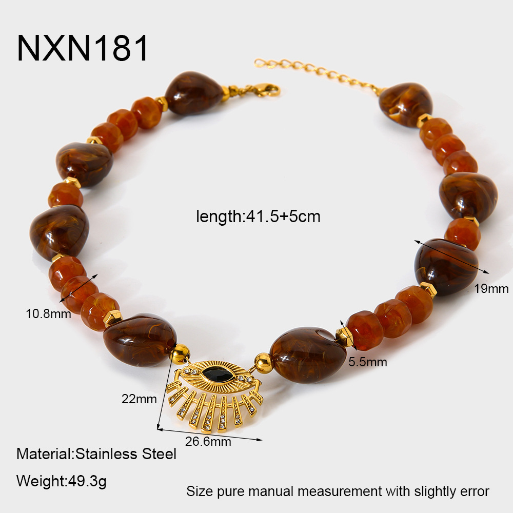 Collier De Perles Rétro Œil De Diable Pour Femme, En Acier Inoxydable Étanche, Couleur Or (1 Pièce) 