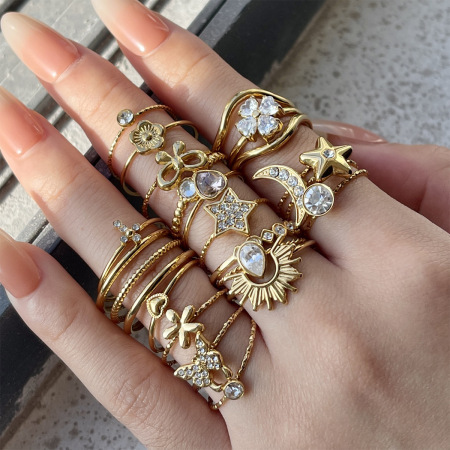 Ensemble de bagues étanches en acier inoxydable à plusieurs niveaux, motif papillon, étoile et lune 2