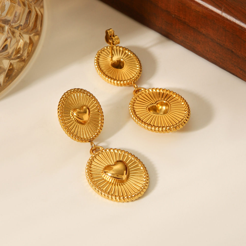 Boucles D'Oreilles Pendantes En Acier Inoxydable Doré, Étanches, En Forme De Cœur (1 Paire) Image5