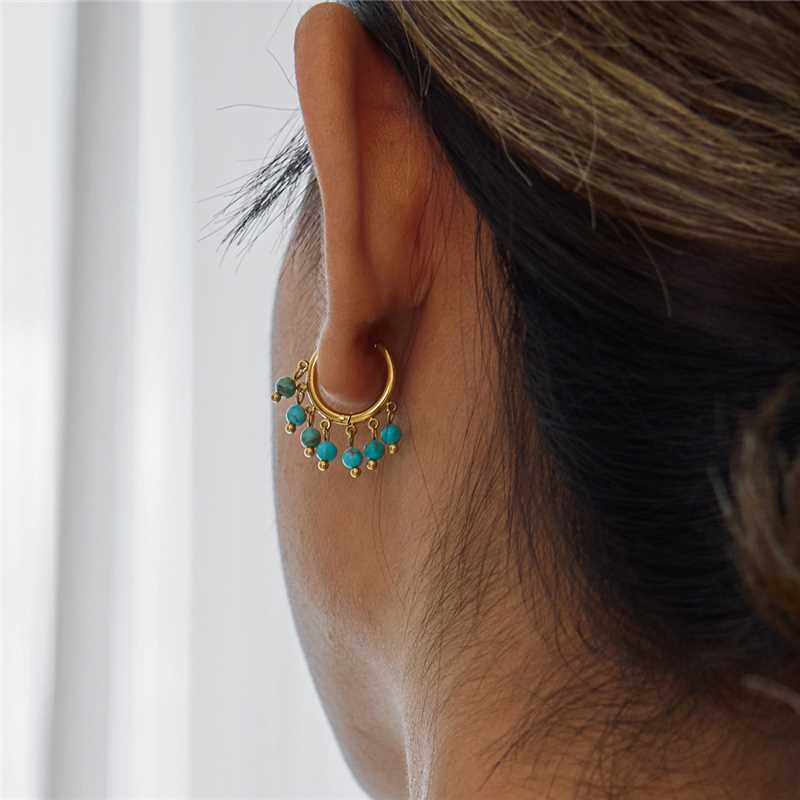 1 Paire De Boucles D'Oreilles Créoles Élégantes Pour Femme, En Acier Inoxydable Doré Et Calaite, Étanches. Image4