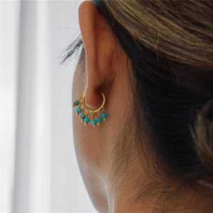 1 Paire De Boucles D'Oreilles Créoles Élégantes Pour Femme, En Acier Inoxydable Doré Et Calaite, Étanches. h5 Image4