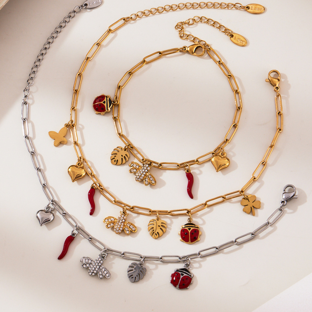 Ensembles De Bijoux Pour Femmes En Acier Inoxydable, Ornés De Fleurs Et D'Abeilles, Étanches Et Sertis De Zircon Doré. Image5