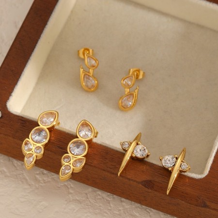 1 paire de boucles d'oreilles à clous en acier inoxydable de forme irrégulière, étanches, couleur or 2