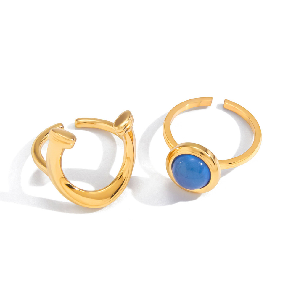 Bague Tendance En Résine Bleue, En Acier Inoxydable Et Couleur Or, Étanche (1 Pièce). Image6
