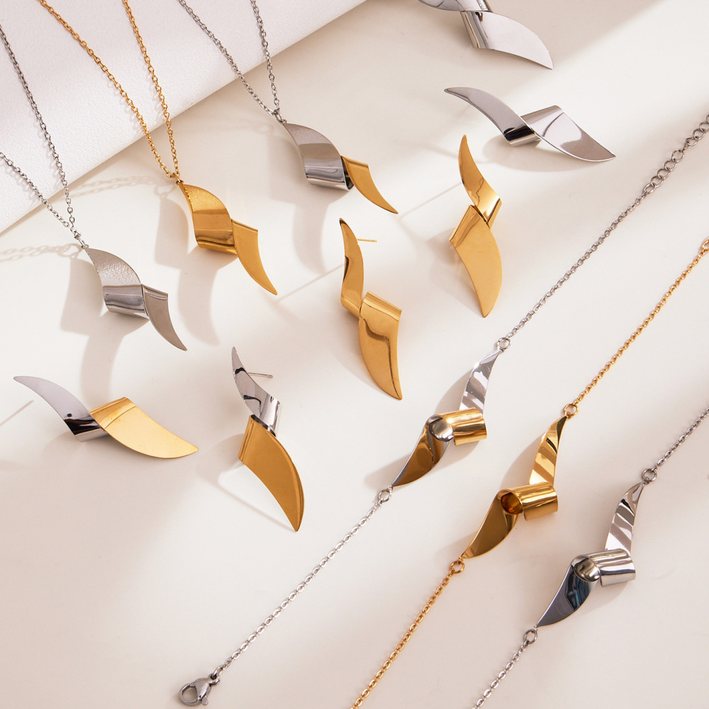 Ensembles De Bijoux Pour Femmes En Acier Inoxydable Imperméable, Couleurs Or Et Argent, Au Style Minimaliste Image6