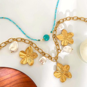 Collier Pendentif En Acier Inoxydable Imperméable Avec Pierre Naturelle Et Fleur (1 Pièce) h5 Image4