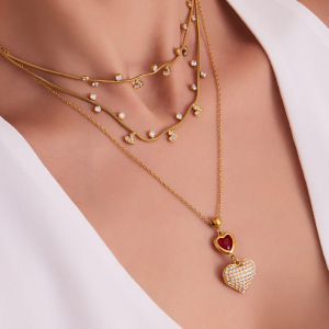 Collier Pendentif Femme En Forme De Cœur Délicat Et Mignon, En Acier Inoxydable Étanche, Couleur Or, Avec Zircon. h5 Image3
