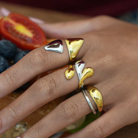 Bague femme en acier inoxydable étanche, coloris or et argent (1 pièce) 2