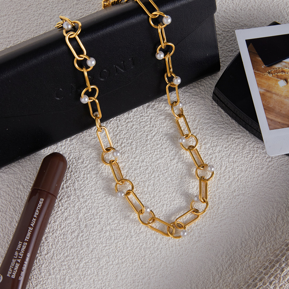 Collier Élégant Pour Femme, En Acier Inoxydable Doré, Avec Chaîne Ronde Et Étanche (1 Pièce) Image5