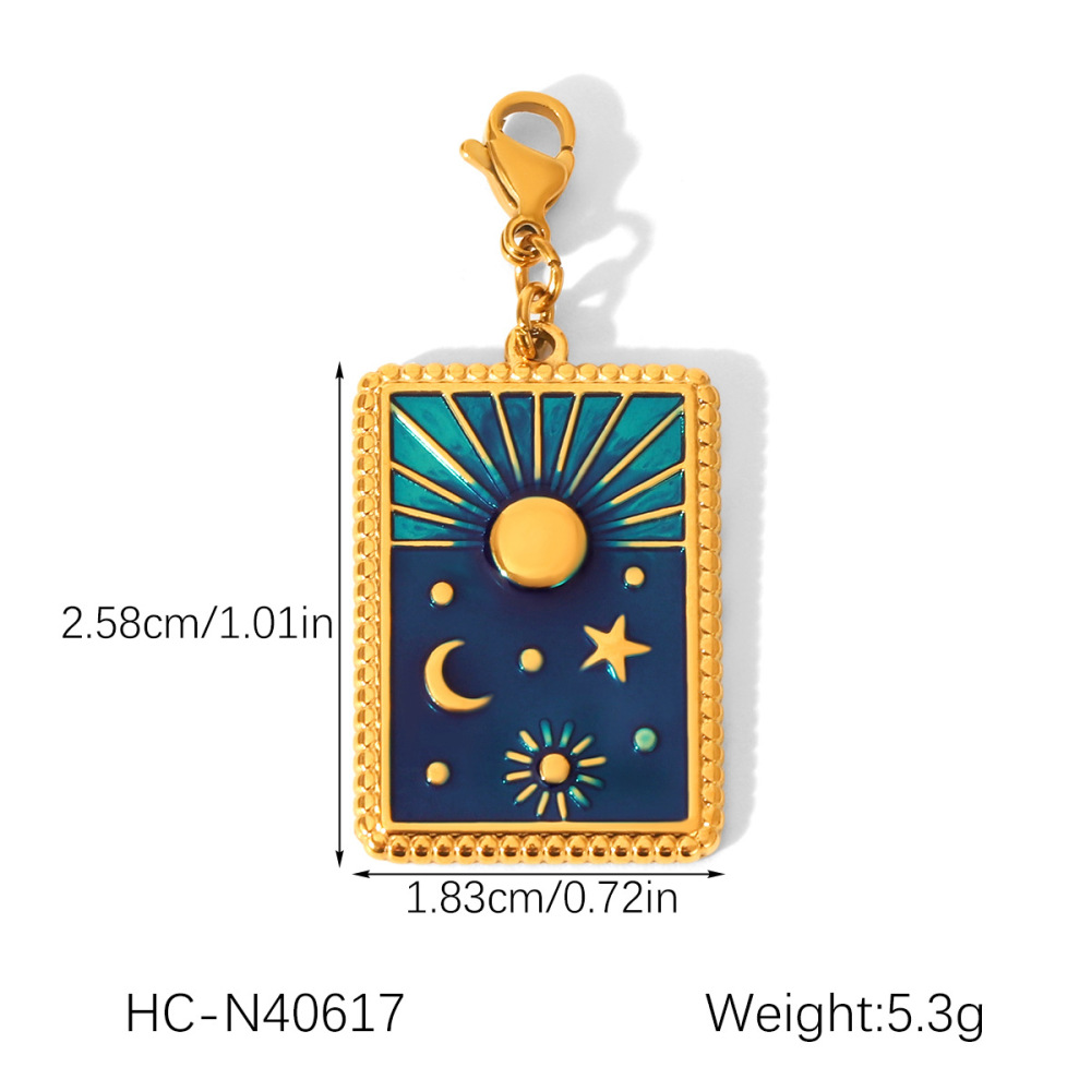 Pendentif Femme Œil Du Diable, Étoile Et Lune En Acier Inoxydable Étanche Couleur Or Avec Zircon (1 Pièce) h5Image2