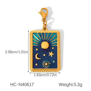 Pendentif Femme Œil Du Diable, Étoile Et Lune En Acier Inoxydable Étanche Couleur Or Avec Zircon (1 Pièce) h5 Image2