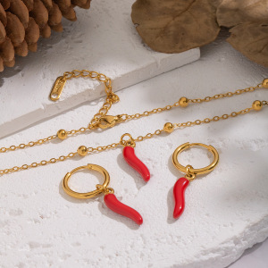 Ensemble Collier Et Collier En Acier Inoxydable Émaillé, Couleur Or, Étanche, Couleur Piment. h5 Image3