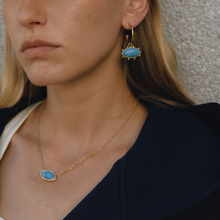 Ensembles de bijoux pour femmes en acier inoxydable, imperméables, couleur or, ornés de calaïte œil de diable classique