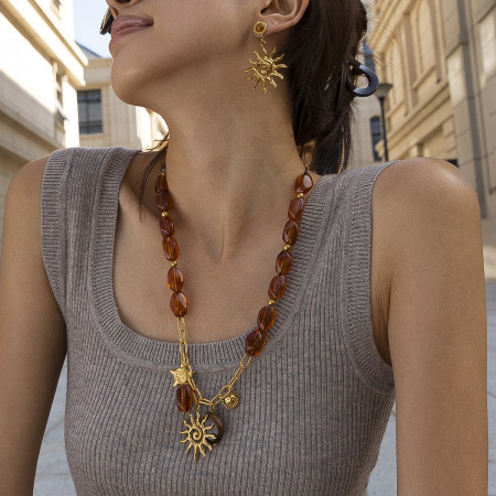 Collier en acier inoxydable doré étanche avec perles acryliques (1 pièce)