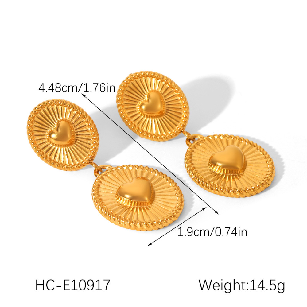 Boucles D'Oreilles Pendantes En Acier Inoxydable Doré, Étanches, En Forme De Cœur (1 Paire) Image2