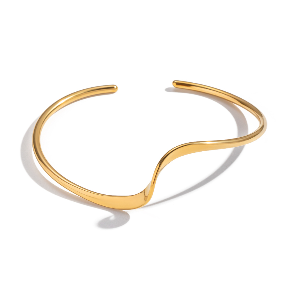 Bracelet Manchette En Acier Inoxydable Doré, Étanche, De Forme Irrégulière (1 Pièce). Image5