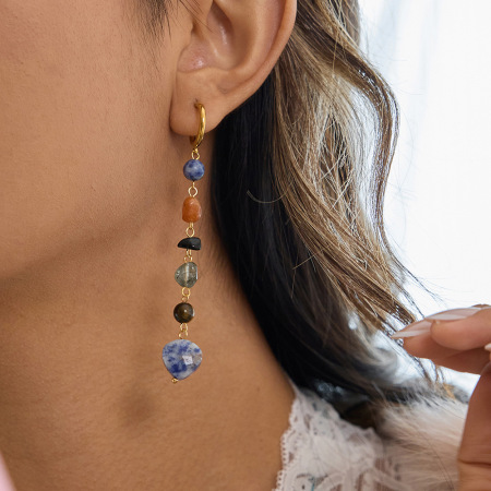 Boucles d'oreilles pour femme, perles en pierre naturelle de forme irrégulière, acier inoxydable, étanches (1 pièce)