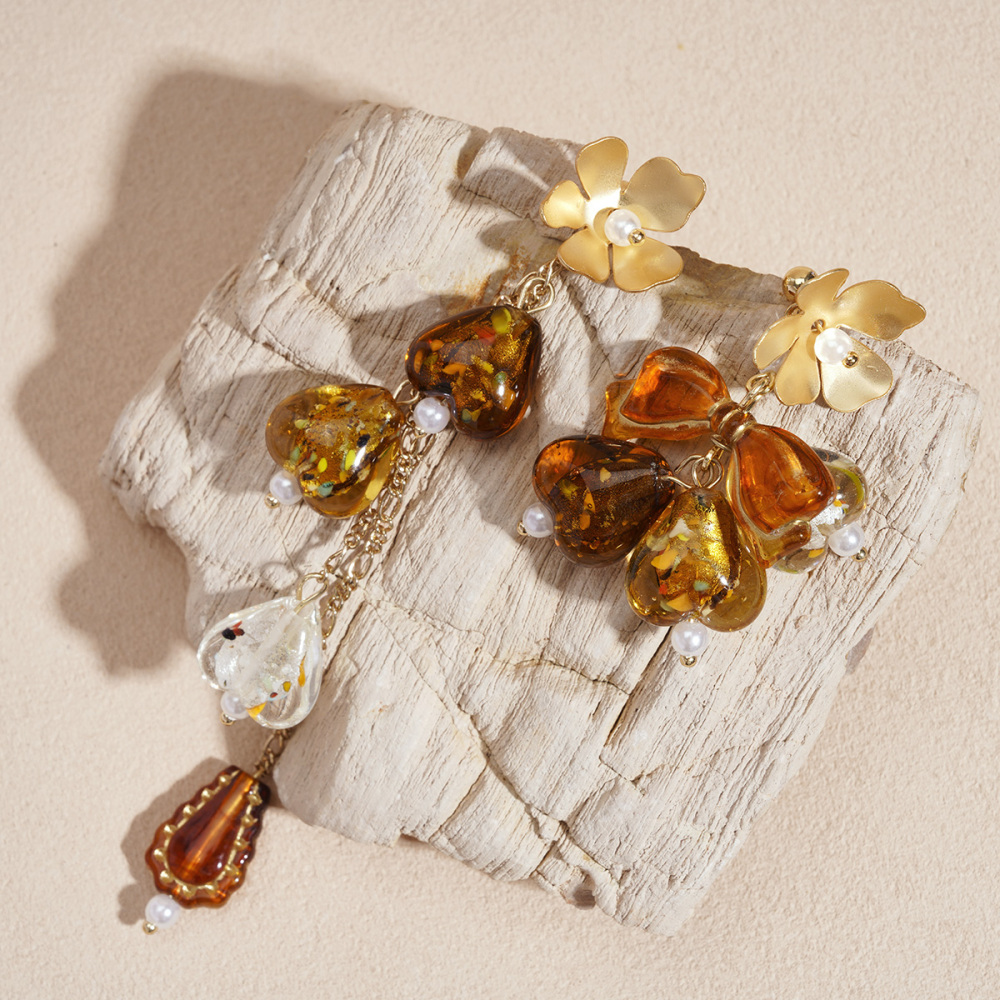 1 Paire De Boucles D'Oreilles Pendantes Rétro En Forme De Cœur Et De Fleur Image5