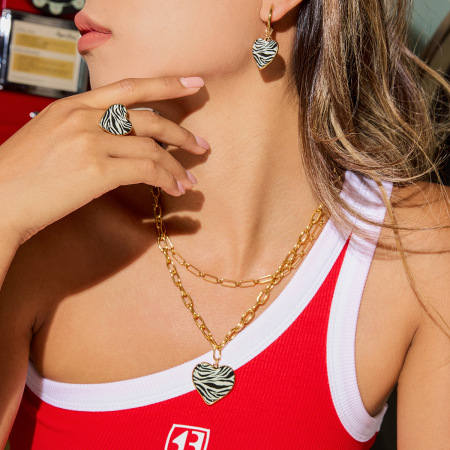 Ensembles de bijoux pour femmes en acier inoxydable doré, étanches, à rayures zébrées. 2