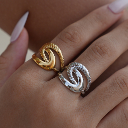 Bague minimaliste de forme irrégulière en acier inoxydable, étanche, couleur or 2