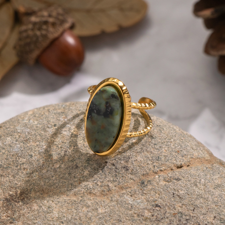 Bague rétro en acier inoxydable étanche couleur or avec pierre naturelle (1 pièce)