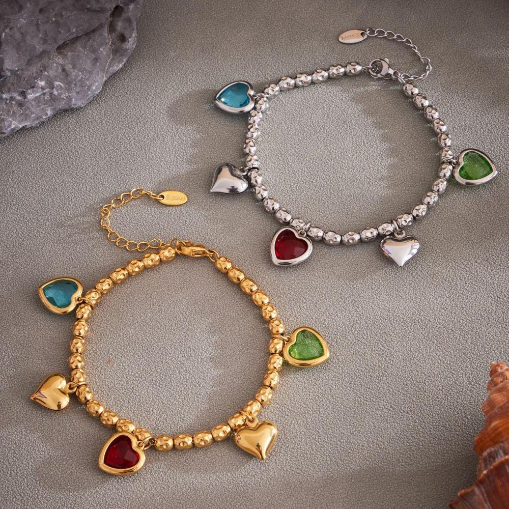 Bracelet À Breloques Pour Femme, En Acier Inoxydable Doré, Orné D'Un Zircon Et Orné D'Un Cœur Luxueux (1 Pièce). Image7