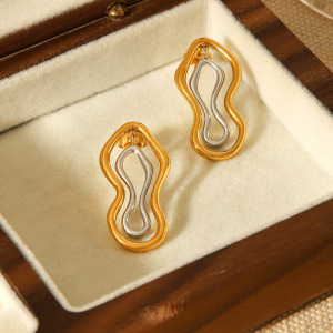 1 Paire De Boucles D'Oreilles À Clous En Acier Inoxydable De Couleur Assortie, De Forme Irrégulière Et Étanches. h5 Image4