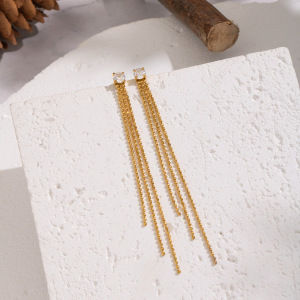 Boucles D'Oreilles Pendantes À Pompon En Acier Inoxydable, Étanches, Couleur Or, Avec Zircon (1 Paire) h5 Image2