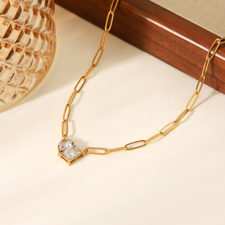 Collier pendentif femme luxueux en acier inoxydable imperméable avec zircon, de forme irrégulière (1 pièce) 2