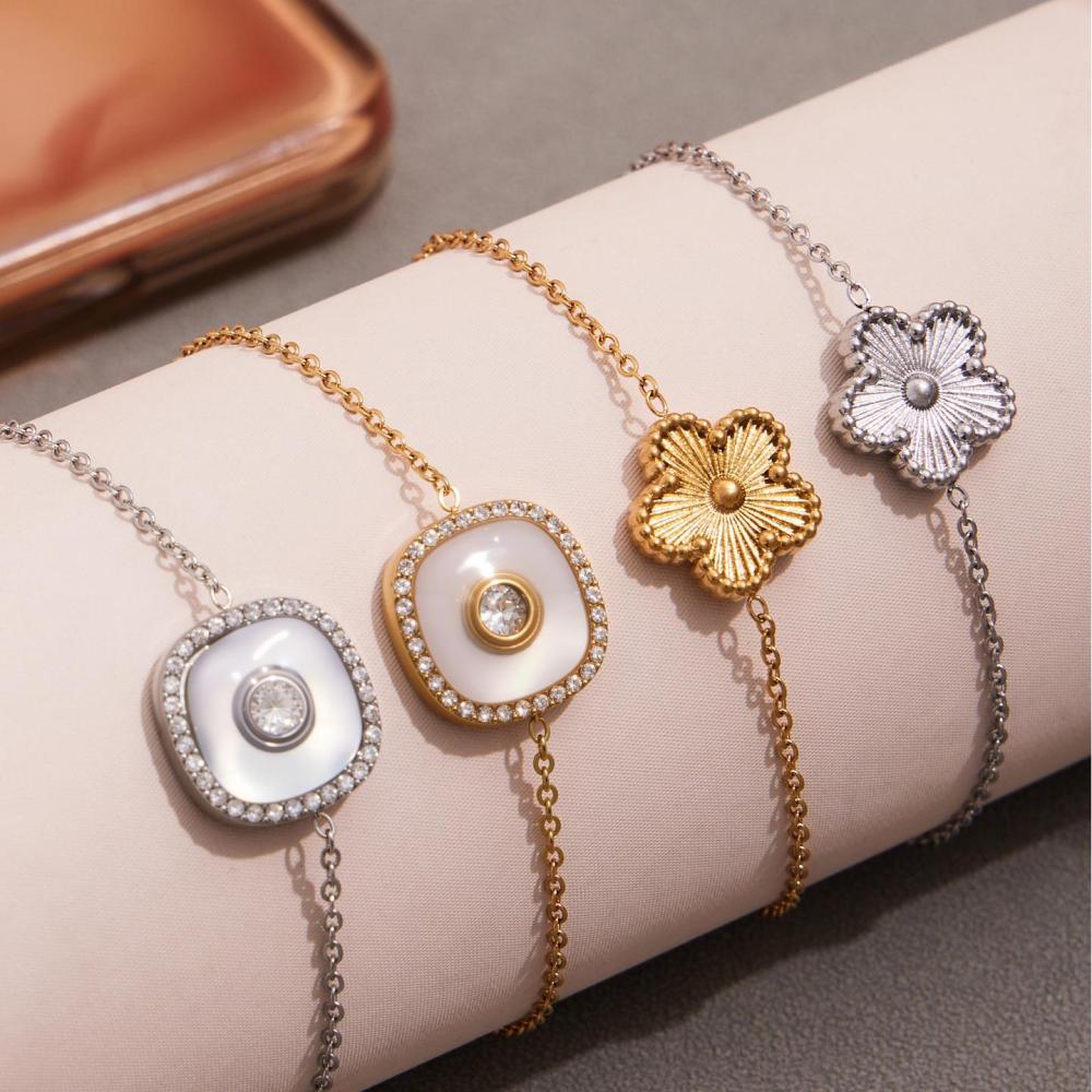 Ensembles De Bijoux Pour Femmes En Acier Inoxydable, Couleur Or, Avec Motif Floral Simple Image6
