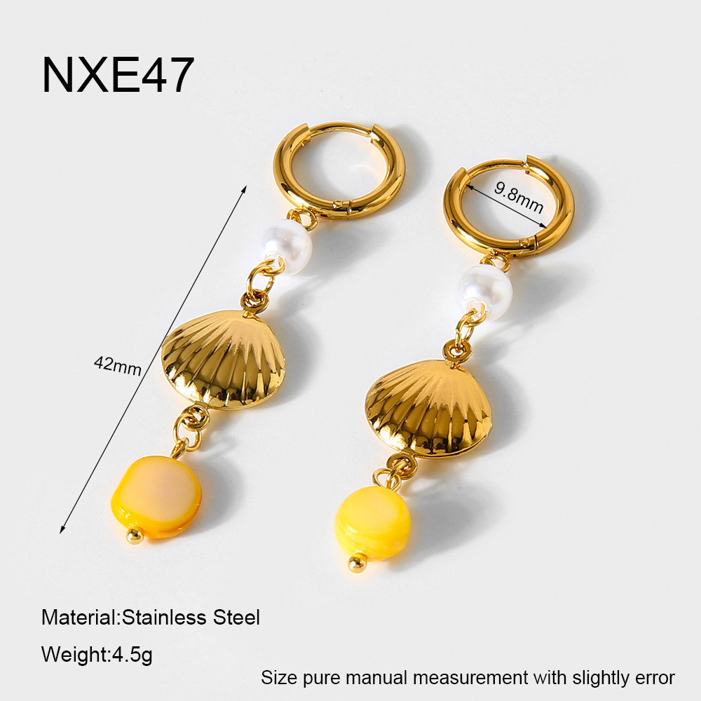 1 Paire De Boucles D'Oreilles Pendantes Bohèmes En Acier Inoxydable, Couleur Or, Imperméables, Style Coquillage.