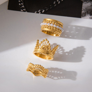 Bague Élégante Pour Femme En Acier Inoxydable Doré, Ornée De Pierres Précieuses Et De Dentelle Tissée (1 Pièce). h5 Image5