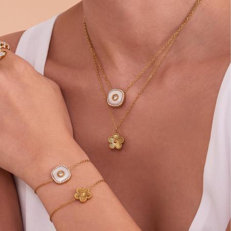 Ensembles de bijoux pour femmes en acier inoxydable, couleur or, avec motif floral simple