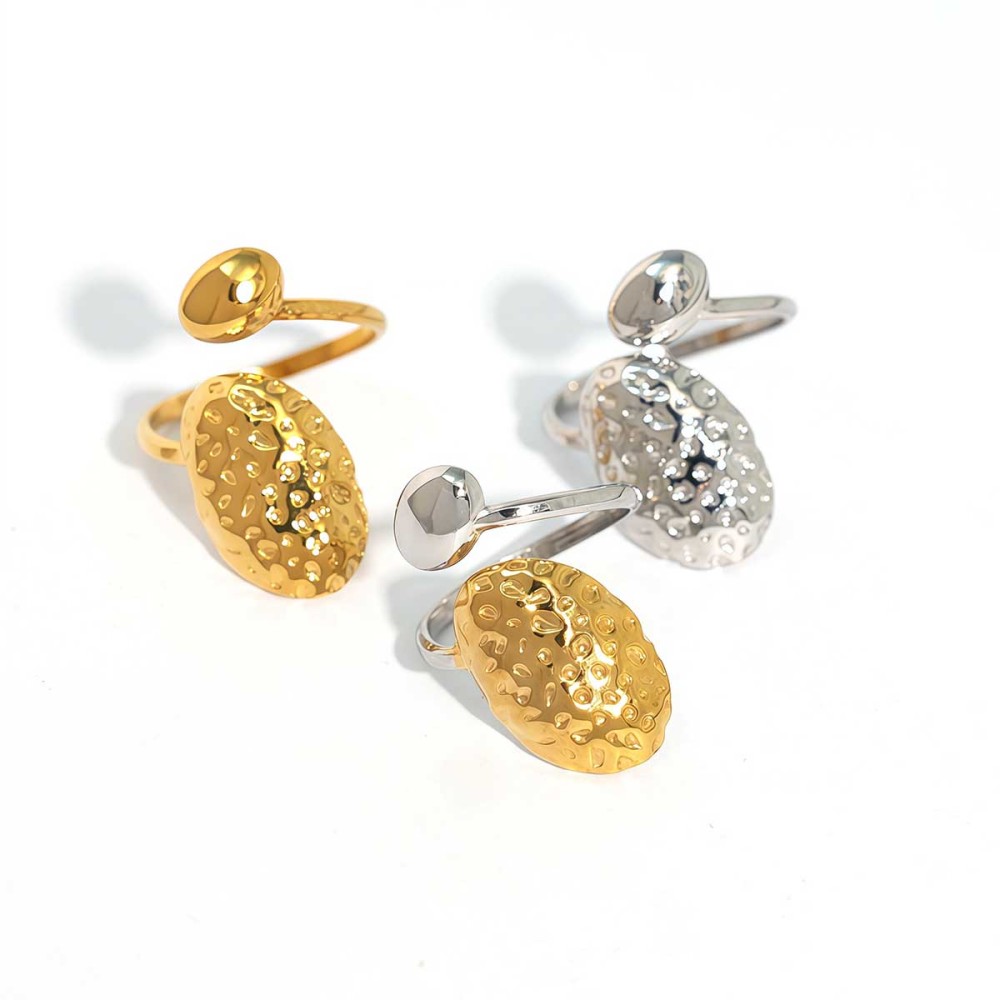 Bague Tendance En Acier Inoxydable Doré, Motif Daily Hammer, 1 Pièce Image8