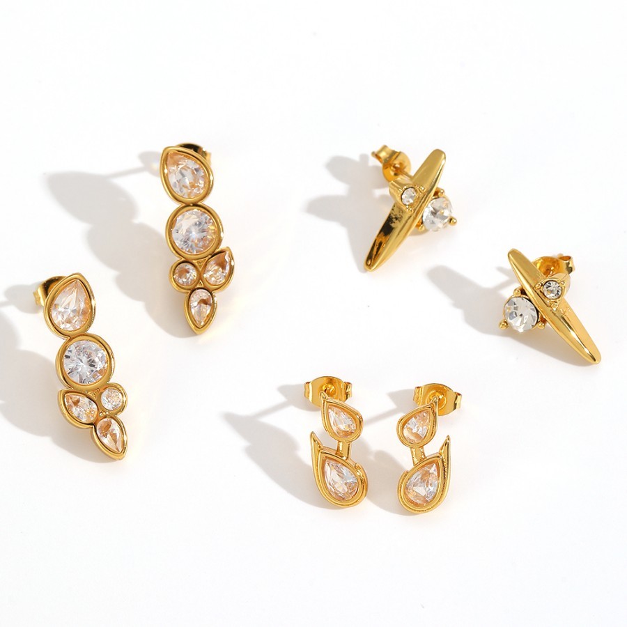 1 Paire De Boucles D'Oreilles À Clous En Acier Inoxydable De Forme Irrégulière, Étanches, Couleur Or Image3