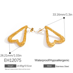 1 Paire De Boucles D'Oreilles À Clous Rétro En Acier Inoxydable Doré, Motif Marteau En Forme De Cœur h5