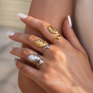 Bague Tendance En Acier Inoxydable Doré, Motif Daily Hammer, 1 Pièce h5 Image4