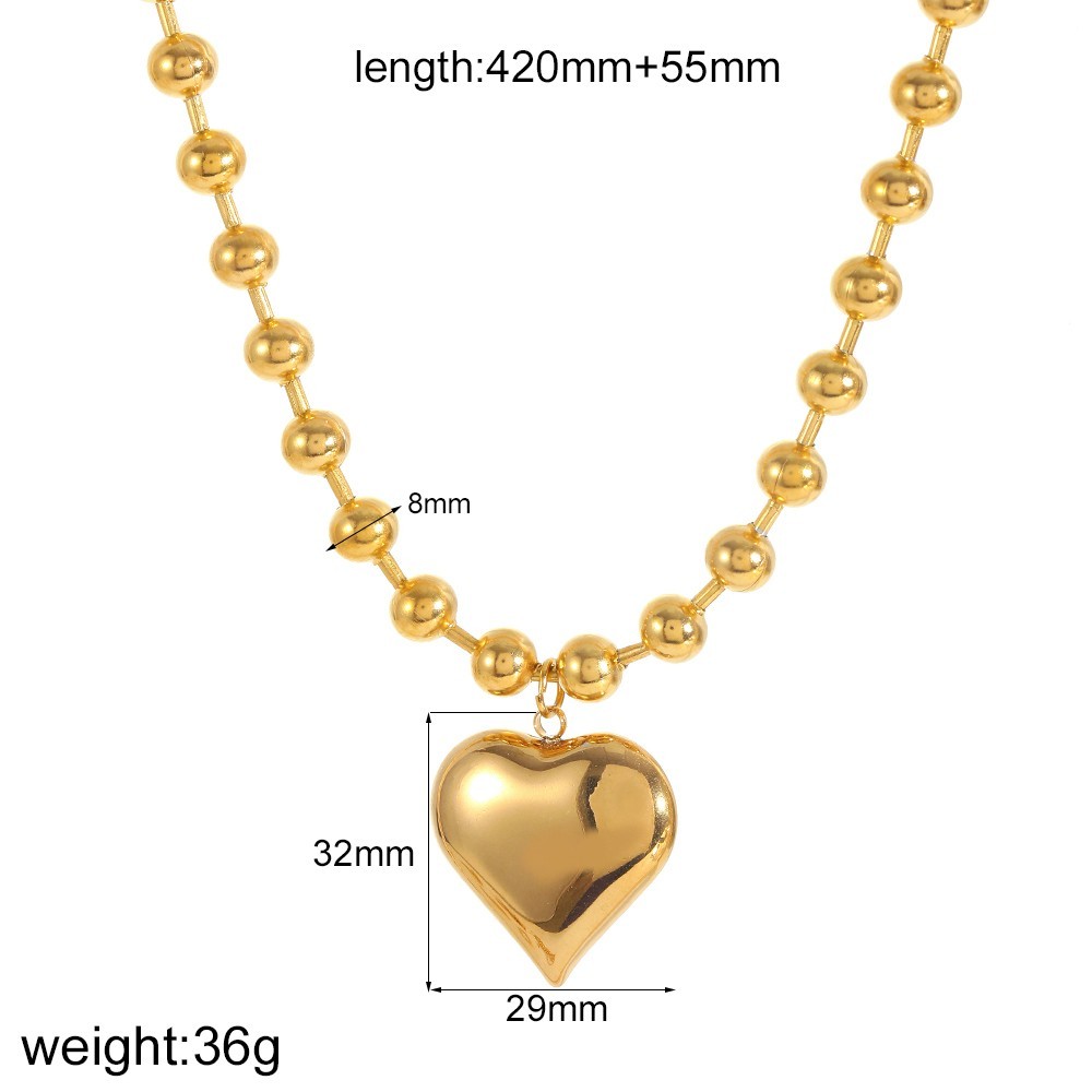 Collier Pendentif Cœur En Acier Inoxydable Étanche Couleur Or (1 Pièce) 