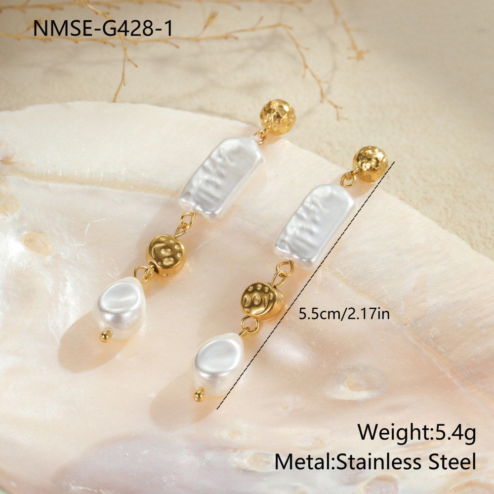 1 Paire De Boucles D'Oreilles À Perles Luxueuses Et Élégantes, De Forme Irrégulière, En Acier Inoxydable Imperméable Pour Femme.
