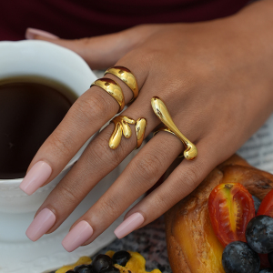 Bague Femme Simple Et Élégante, En Acier Inoxydable Doré, De Forme Irrégulière, Imperméable, À Porter Au Quotidien. h5 Image7
