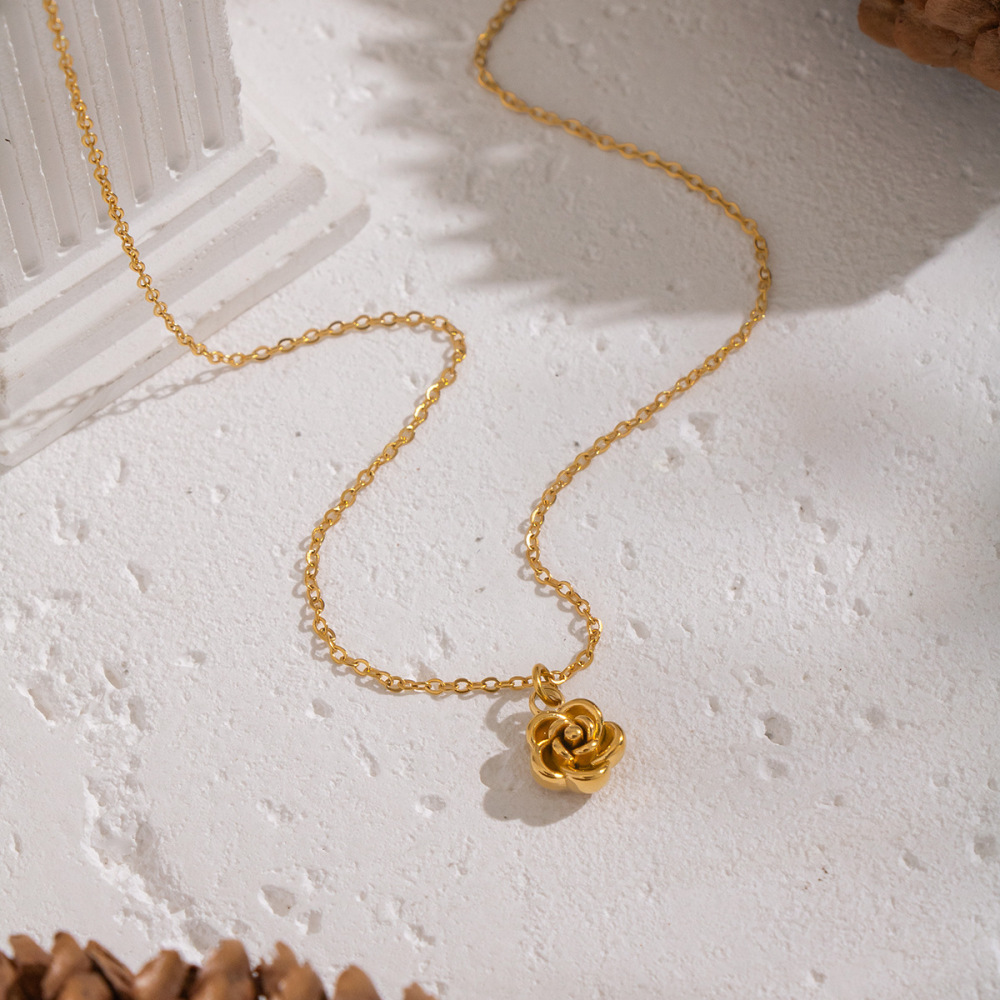 Collier Pendentif En Acier Inoxydable Doré, Étanche, Avec Pendentif En Forme De Fleur Douce Image2