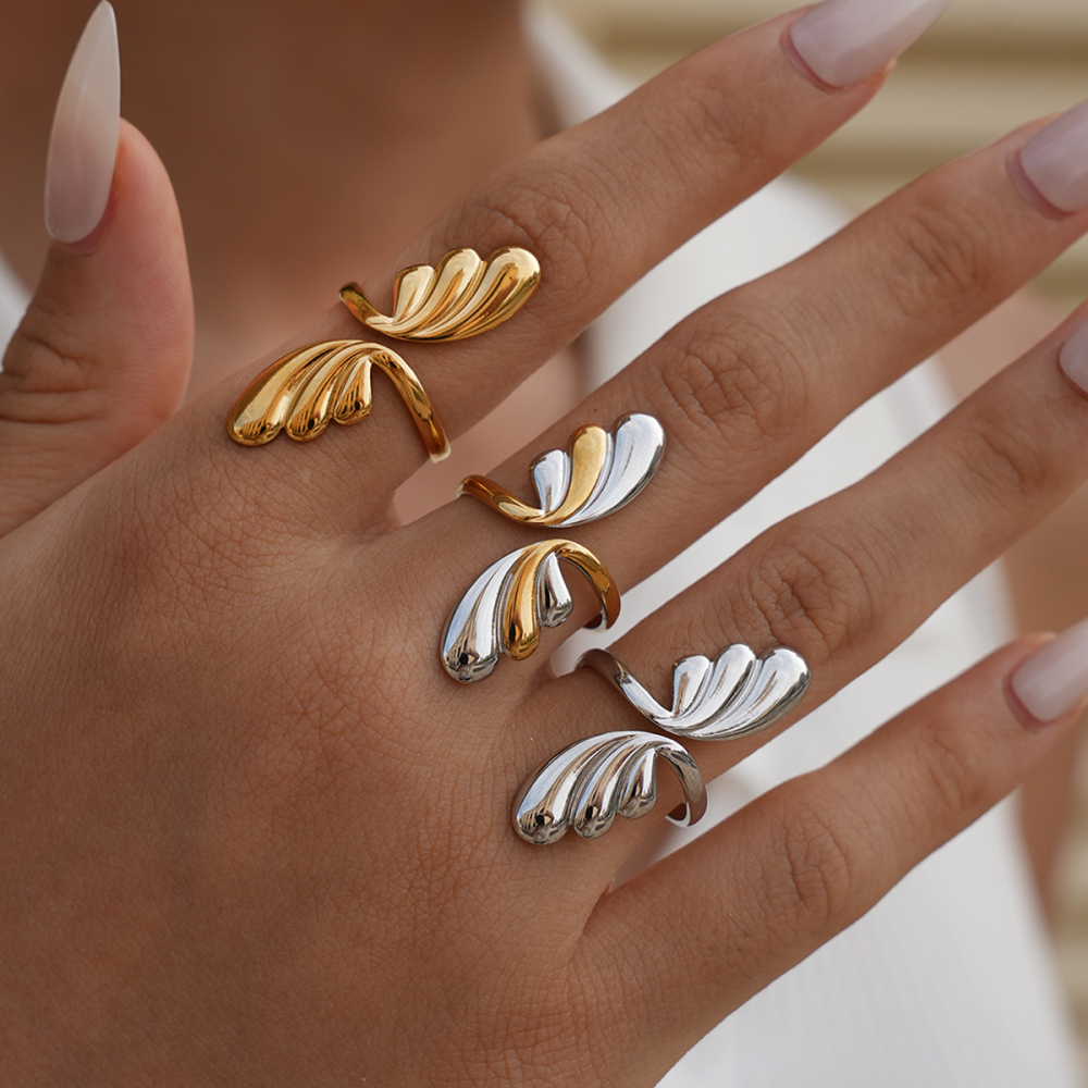 Bague Tendance En Acier Inoxydable Doré, De Forme Irrégulière Et Imperméable (1 Pièce). Image4