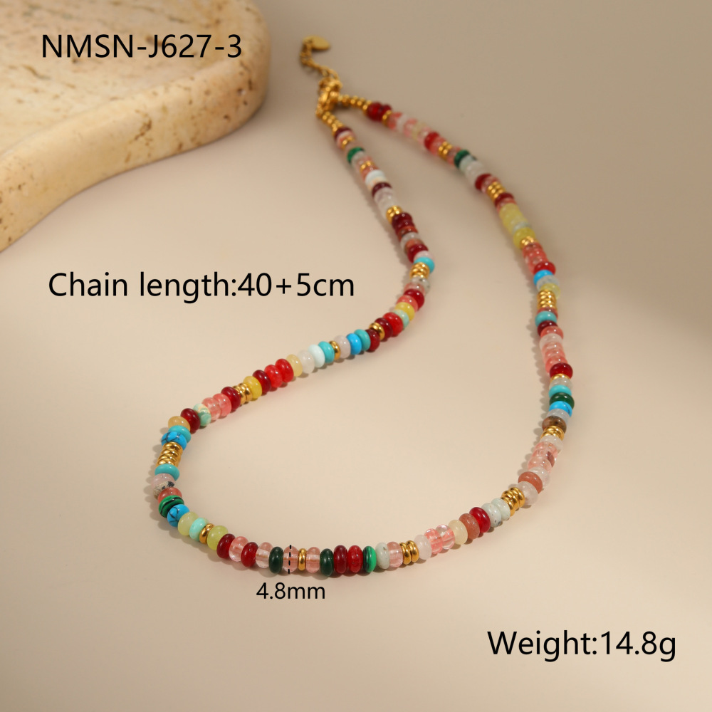 Collier À Maillons Ethnique Bohème En Acier Inoxydable, Couleur Or, Avec Perles Et Structure Imperméable (1 Pièce) 