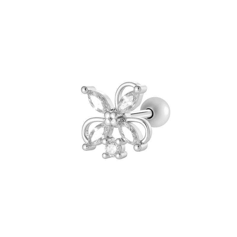 Boucle D'Oreille Piercing Fleur Cuivre Or Zircon 1 Pièce