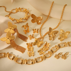 Ensemble De Colliers Pour Femmes, 1 Pièce, En Acier Inoxydable Étanche, Couleur Or, Motif Papillon h5 Image5