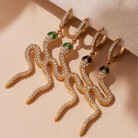 Ensembles de bijoux sophistiqués pour femmes, en acier inoxydable, étanches, couleur or, avec motif serpent et zircon.