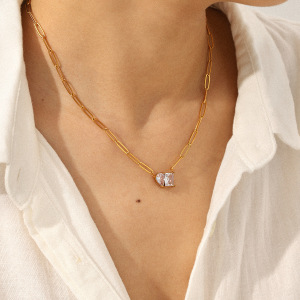 Collier Pendentif Femme Luxueux En Acier Inoxydable Imperméable Avec Zircon, De Forme Irrégulière (1 Pièce) h5 Image4