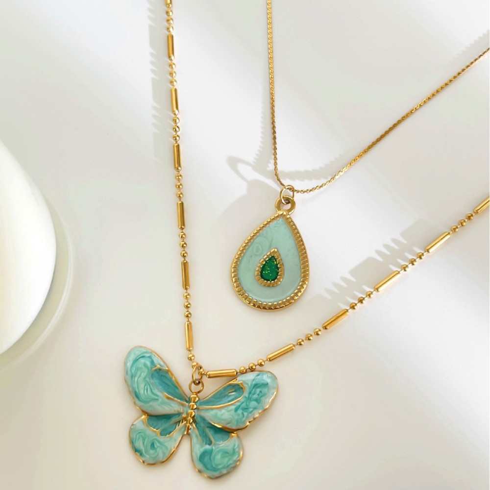 Collier Pendentif Papillon En Acier Inoxydable Émaillé, Étanche, Couleur Or Image4