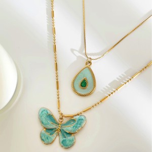 Collier Pendentif Papillon En Acier Inoxydable Émaillé, Étanche, Couleur Or h5 Image4