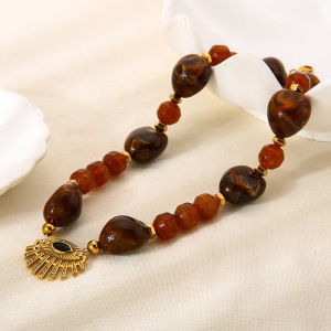 Collier De Perles Rétro Œil De Diable Pour Femme, En Acier Inoxydable Étanche, Couleur Or (1 Pièce) h5 Image2